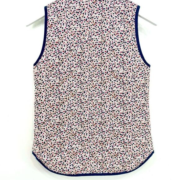 J. Crew Mercantile Blue Pink Floral Ruffled Mock Neck Zip Up Quilted Puffer Vest - Picture 14 of 16